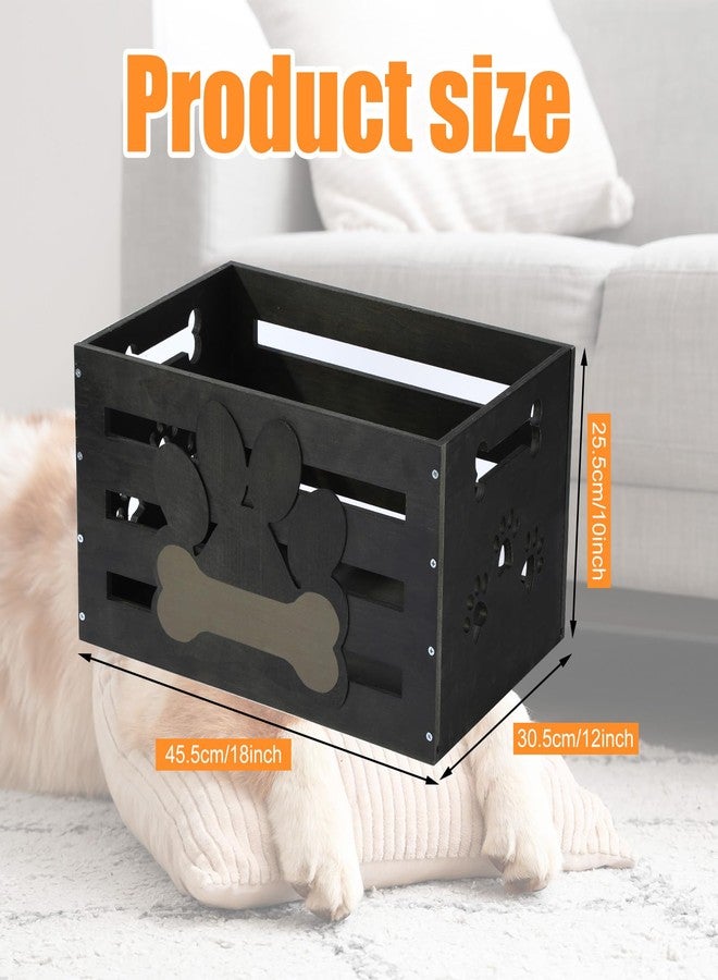 Cinnvoice Large Dog Toy Basket Wood Dog Toy Bin Storage Baskets Box with Handles and Label Position Design Large Organizer with Paw Pattern Print for Pets Toys Food Blankets Clothes 18"x12"x10" - Image 2